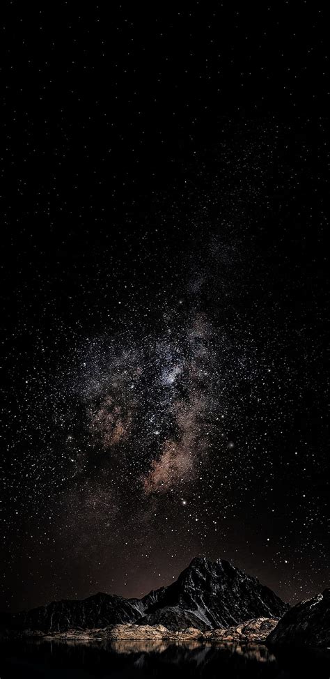 Gunung Malam Amoled Galaksi Plus Langit Bintang Bintang Wallpaper