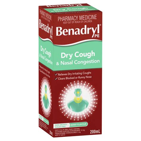 Benadryl Pe Dry Cough And Nasal Decongestant Cough Mixture 200ml Emedical