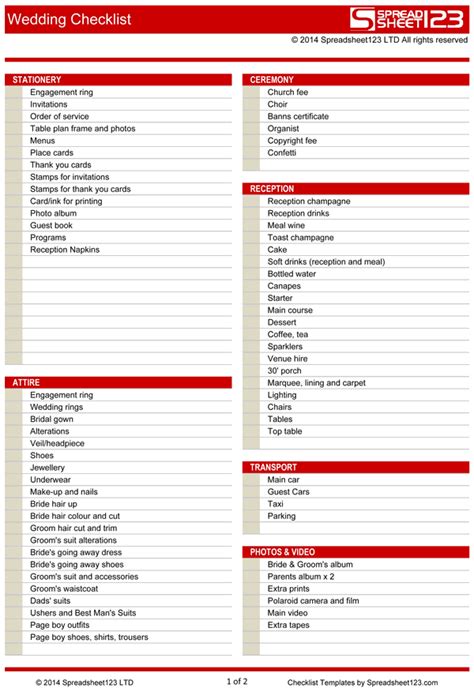 wedding checklist  template  excel
