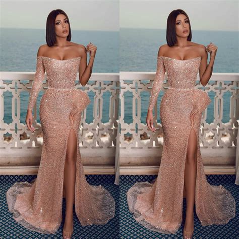 sexy mermaid rose gold long prom dress with side split hot sex picture