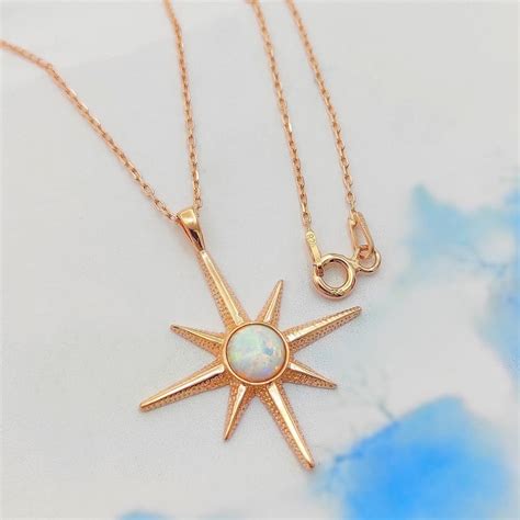 Opal North Star Pendant Necklace In 925K Silver Minimalist Etsy UK