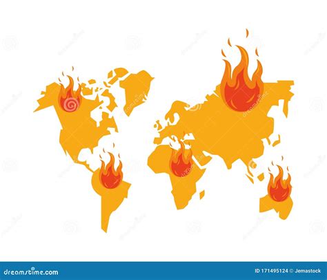 World Planet Earth Maps With Fire Flame Stock Vector Illustration Of