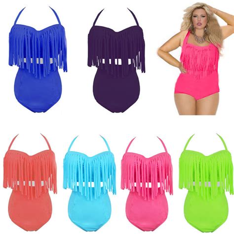 Set Plus Size Sexy Padded Tassel New High Waist Bikini Swimwear Swimsuit14 20