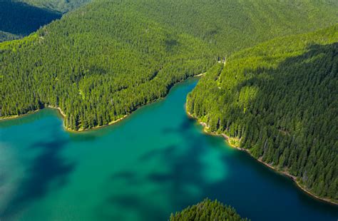 Mountain Forest Lake Landscape Aerial View View On The Turquoise Color