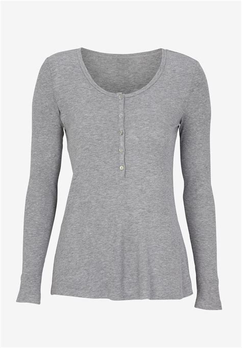 Ribbed Henley Knit Top Woman Within