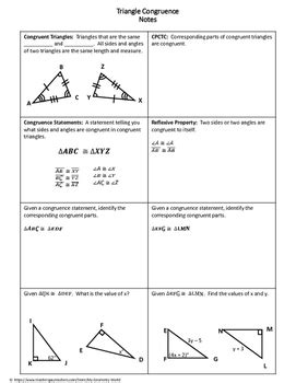 Two triangles are congruent if all six parts have the same measures. Geometry Worksheet: Triangle Congruence by My Geometry ...