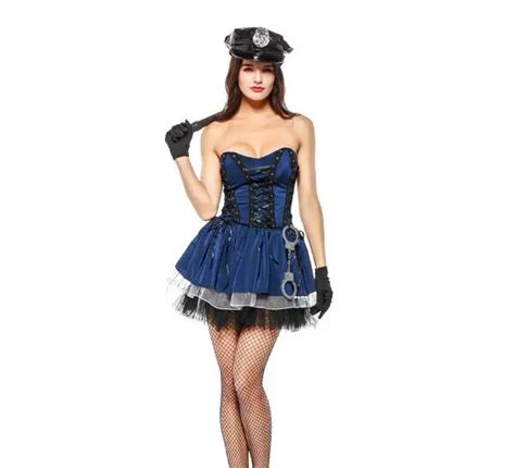 Adult Blue Sexy Policewoman Costume Halloween Party Cop Outfit Police