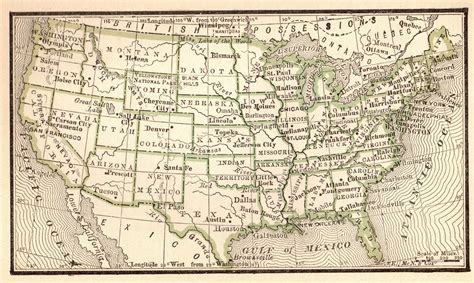 1888 Antique United States Map Miniature Vintage Usa Map Of The United