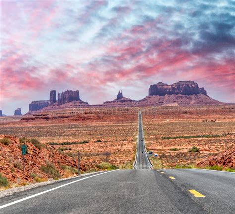 Historic Us Route 163 Running Through Famous Monument Valley On Stock
