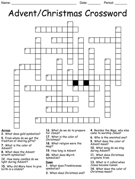 Advent Crossword Puzzle Printable Printable Word Searches