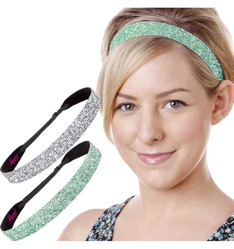 Womens Adjustable Non Slip Wide Bling Glitter Headband Silver Multi