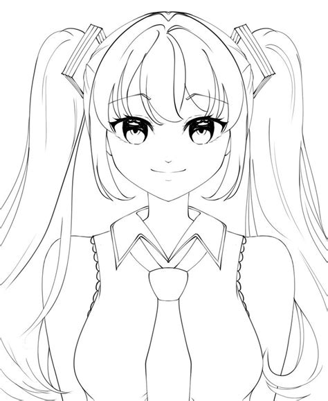 Lineart Hatsune Miku Sketsa Anime Sketsa Gambar