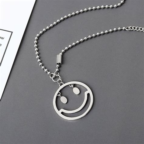 Silver Necklace With Smiley Face Pendant Silver Chain Silver Etsy