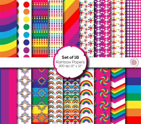 Rainbow Digital Papers Patterned Scrapbooking Etsy