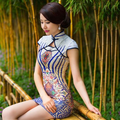 modern enamel print short qipao cheongsam dress