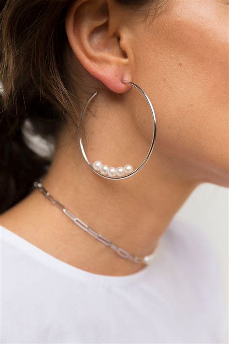 Pearl Hoop Earrings Silver Ca Jewellery