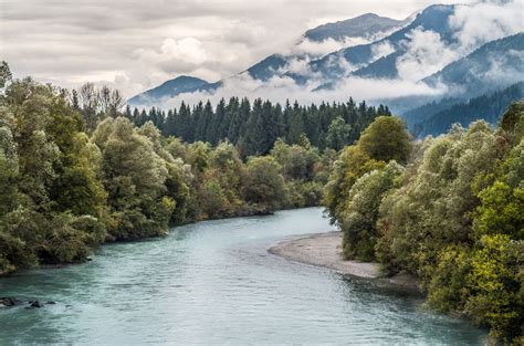 River And Mountains With Forest And Trees Image Free