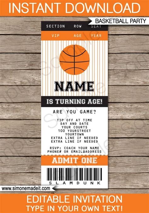 Free Printable Basketball Ticket Invitations