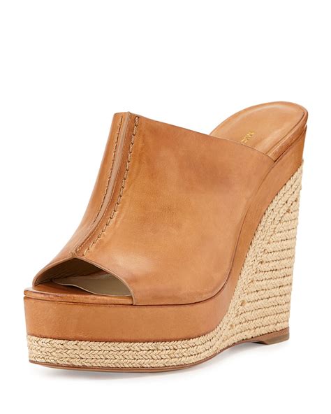 Lyst Michael Kors Charlize Leather Wedge Slide Sandal In Brown