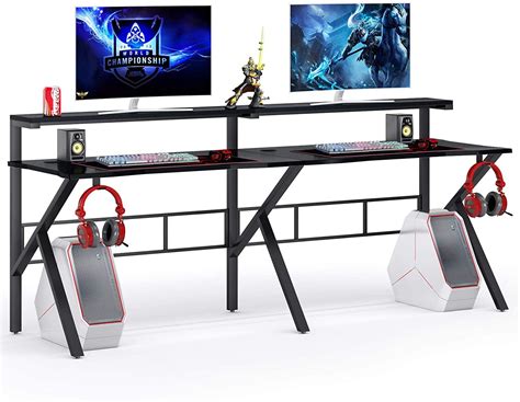Tribesigns Double Gaming Desk With Hutch Monitor Stand Riser 102 Inch