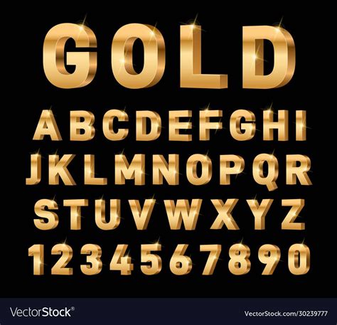 Gold 3d Font Glossy Rich Alphabet Trendy Metal Vector Image On