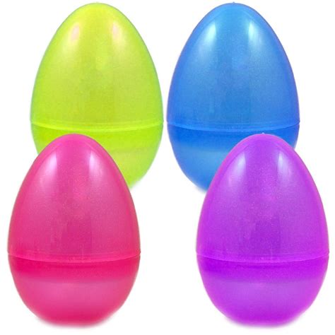 4 Jumbo Plastic Easter Eggs Glittered In Assorted Colors 8 Inches