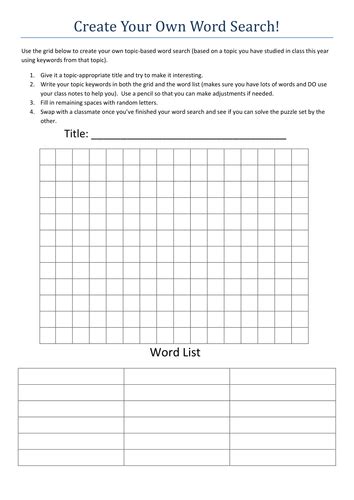 Create Your Own Word Search Student Activity Teaching