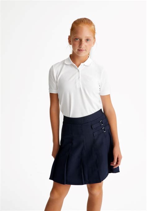 Ak03g Girls Front Pleated Skort With Buckle Khaki And Navy