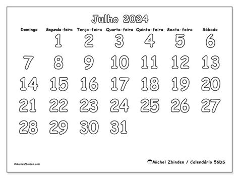 Calendário De Julho De 2024 Para Imprimir “56ds” Michel Zbinden Pt