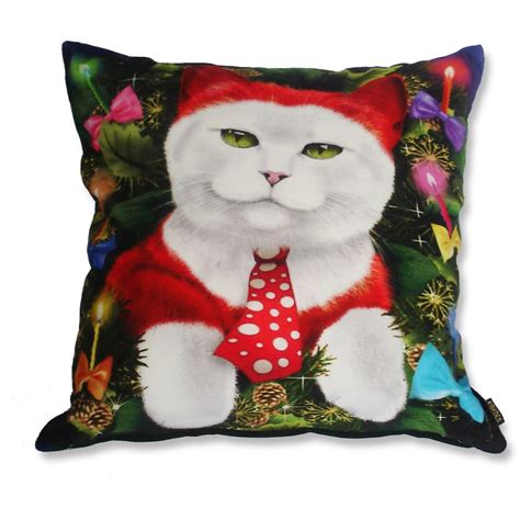 Christmas Cat Party Animal Pillow Red White Velvet Cushion Cover Etsy