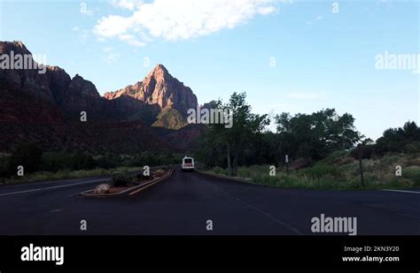 Pov Footage Of Driving The Scenic Road In The Zion National Park Stock