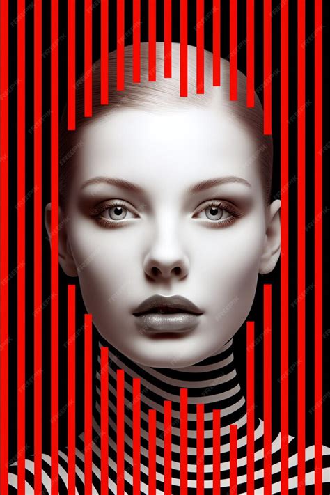Premium Ai Image A Woman S Face With Red And Black Stripes