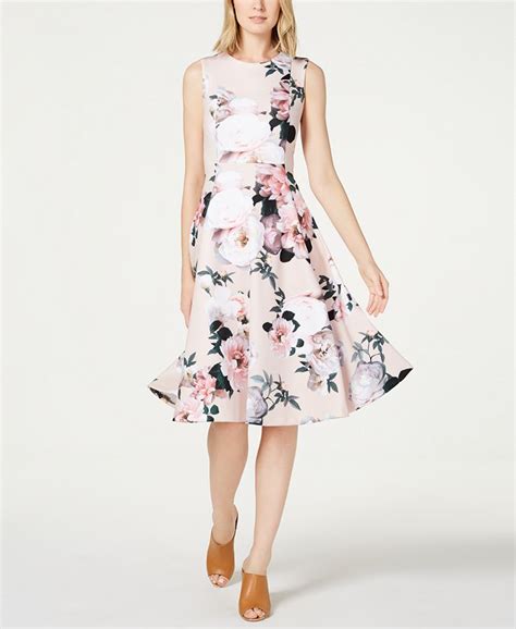 Calvin Klein Floral Print Fit And Flare Dress Macy S