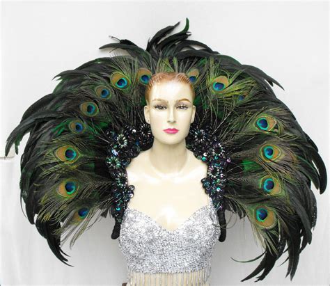 Evia Peacock Feather Cabaret Dancer Headdress Backpack Vegas Showgirl