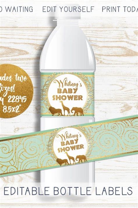 Our diy baby shower tags are absolutely adorable! Gold Safari Baby Shower Water Bottle Labels, DIY Jungle Birthday Party Printable Water Bottle ...