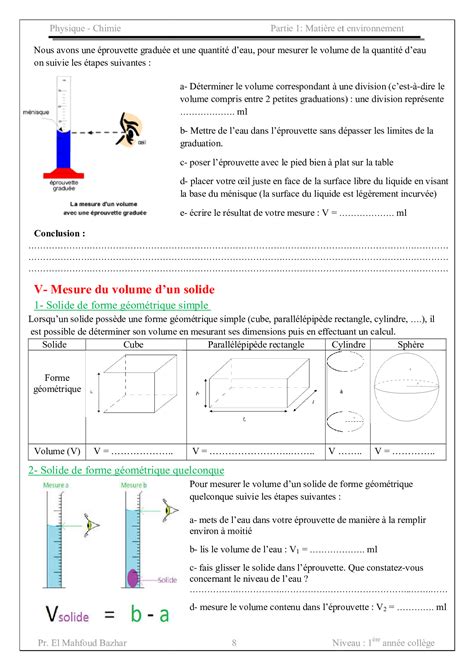 Mesure Du Volume Des Solides Et Des Liquides Activités 1 Alloschool