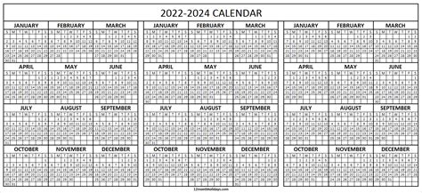 Three Year Calendar 2022 2023 2024 Three Year Calendar Printable Images