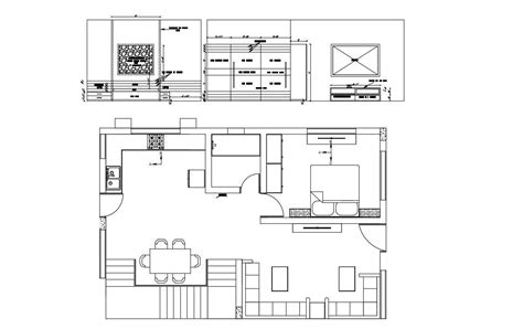 1 Bhk House Plan Drawing Cadbull
