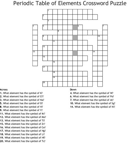 Periodic Table Crossword Puzzle Worksheet