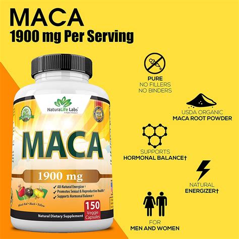 Buy Organic Maca Root Black Red Yellow 1900 Mg Per Serving 150 Vegan Capsules Peruvian Maca