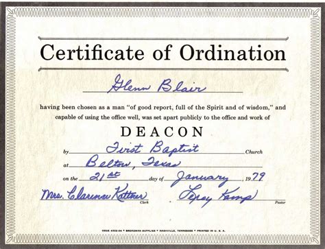 Certificate Of Ordination For Deaconess Example For Ordination