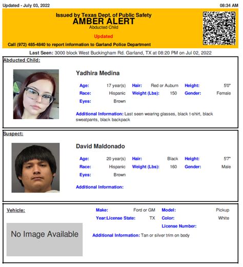Texas Alerts On Twitter ACTIVE AMBER ALERT For Yadhira Medina From Garland TX On