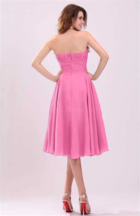 Rose Pink Simple A Line Sleeveless Backless Pleated Wedding Guest