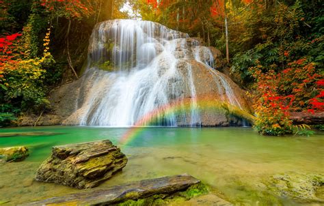 Wallpaper Autumn Forest Nature Waterfall Rainbow Stream Images For