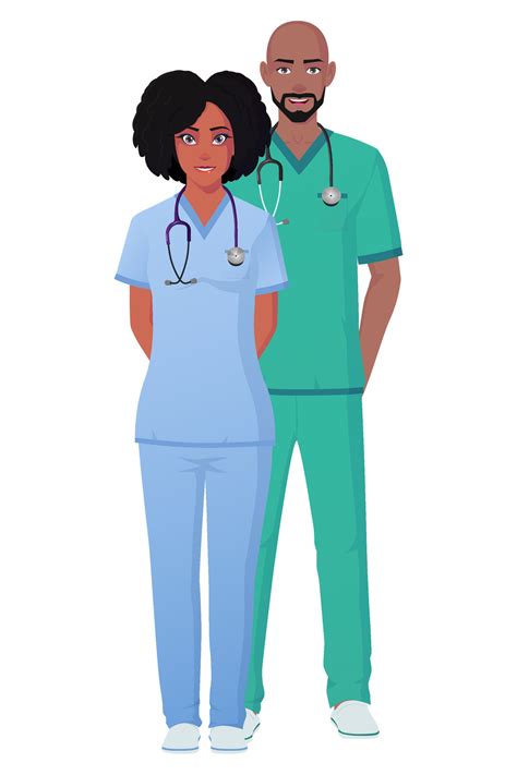 Male And Female Nurse Doctor Character Standing And Wearing Scrubs Vector 24713553 Vector Art