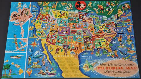 Walt Disney Character Pictorial Map Of The United States Curtis