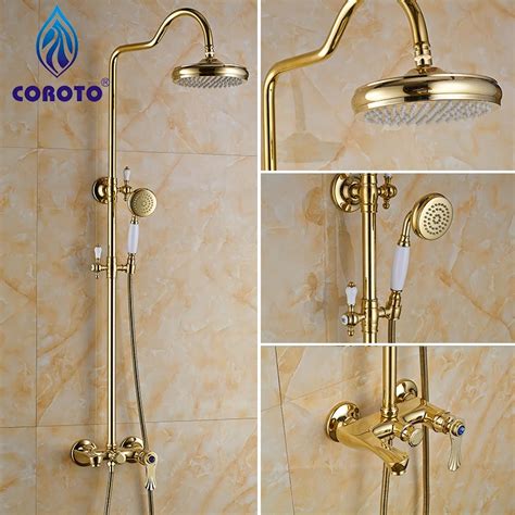 Fashion Top High Quality All Brass Gold Shower Sets Europe Style Deck