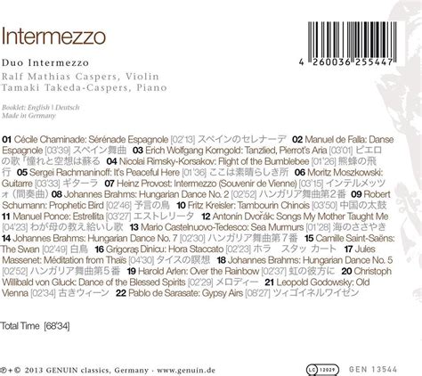 Intermezzo Works For Violin And Piano Duo Intermezzo Cd Album