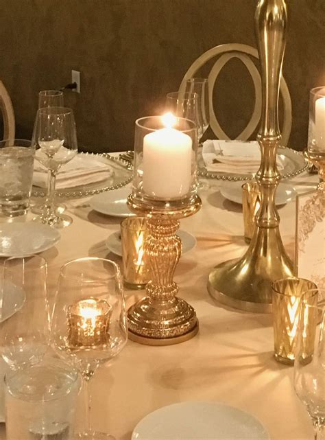 Mercury glass gold pillar candle holders. Gold mercury glass pillar candle holder rental. with glass ...