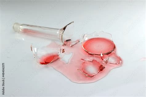 Broken Laboratory Glass Red Liquid Chemical Spilled From Laboratory Glassware Failed Lab